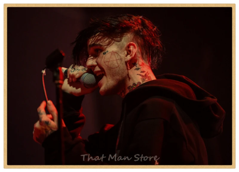 Хип-хоп рэпер Lil Peep плакат наклейки на стену винтажные постеры печать высокого качества для гостиной домашний декор 42*30 см - Цвет: Темный хаки