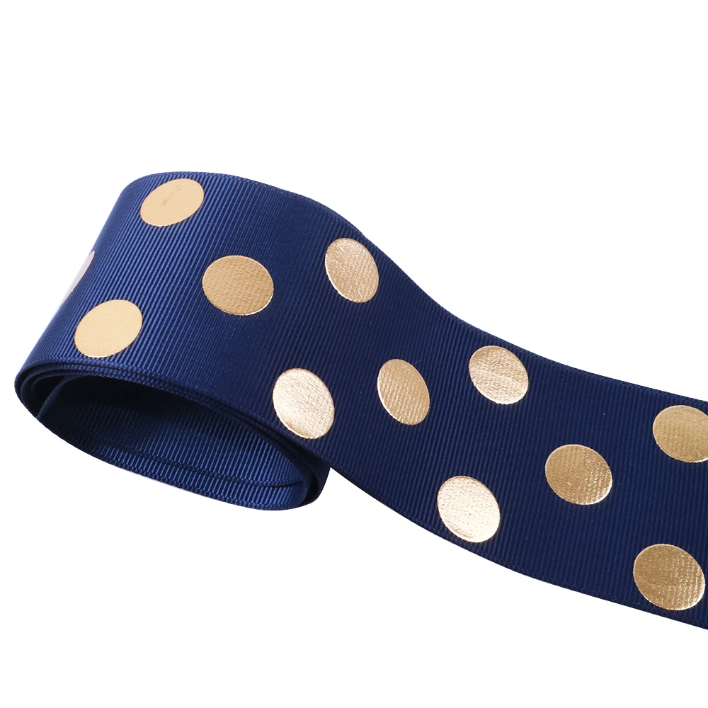 David accessories " 50 мм Золотая фольга с принтом в горошек grosgrain лента 50 ярдов, материалы для ручных поделок, Свадебная подарочная упаковка, 50Yc4654