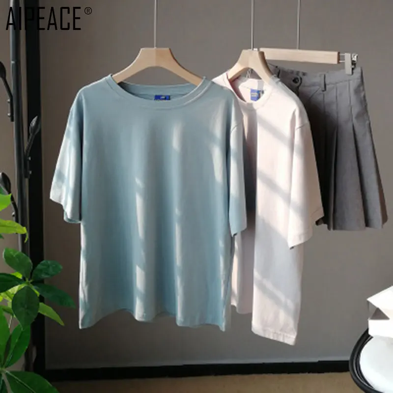 AIPEACE/Летняя модная женская футболка из чистого хлопка Женская Однотонная с