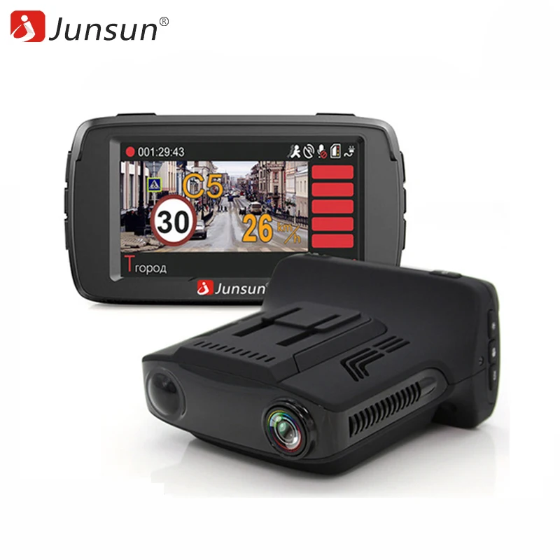 Junsun Видеорегистраторы для автомобилей Антирадары Camear GPS 3 в 1 LDWS FHD 1296 P видео