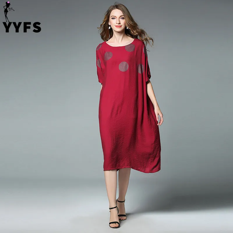 Плед хлопок белье Женское платье плюс Размеры короткий рукав в горошек свободные