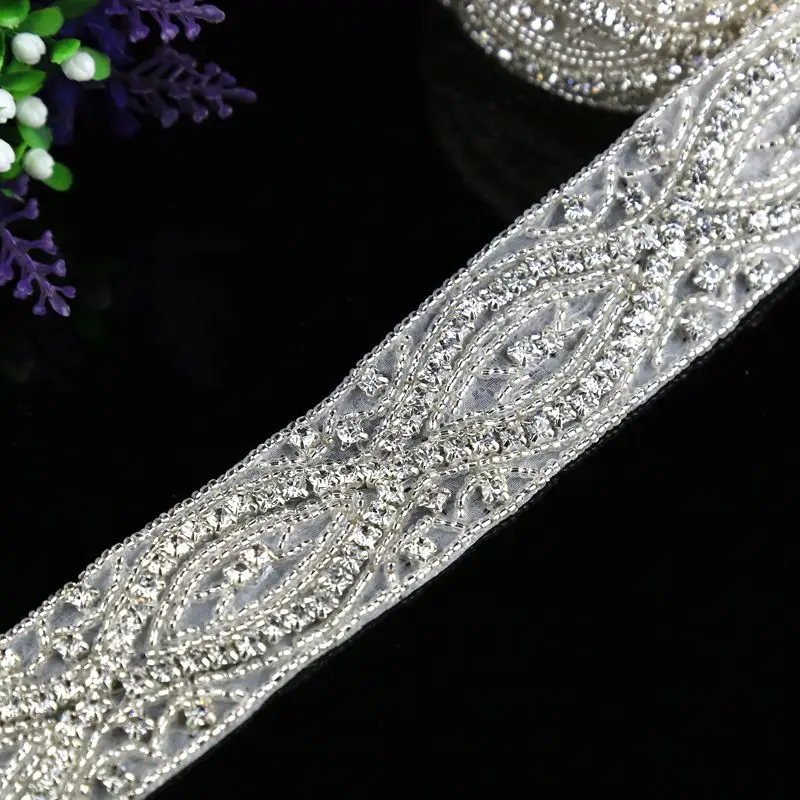 1 ярд Свадебная аппликация стразы отделка high end пояс повязка на голову &quotсделай