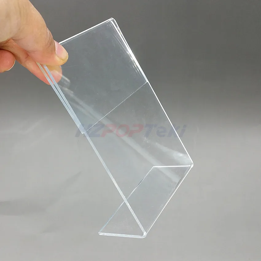 

Acrylic T1.3mm Vertical Clear L Shape Plastic Table Sign Price Tag Label Display Paper Promotion Card Holders Stands 1000pcs