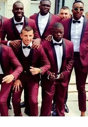 The latest fashion design: Burgundy shawl Lapel formal wedding dress suit men's wine red groomsman team groom | Мужская одежда