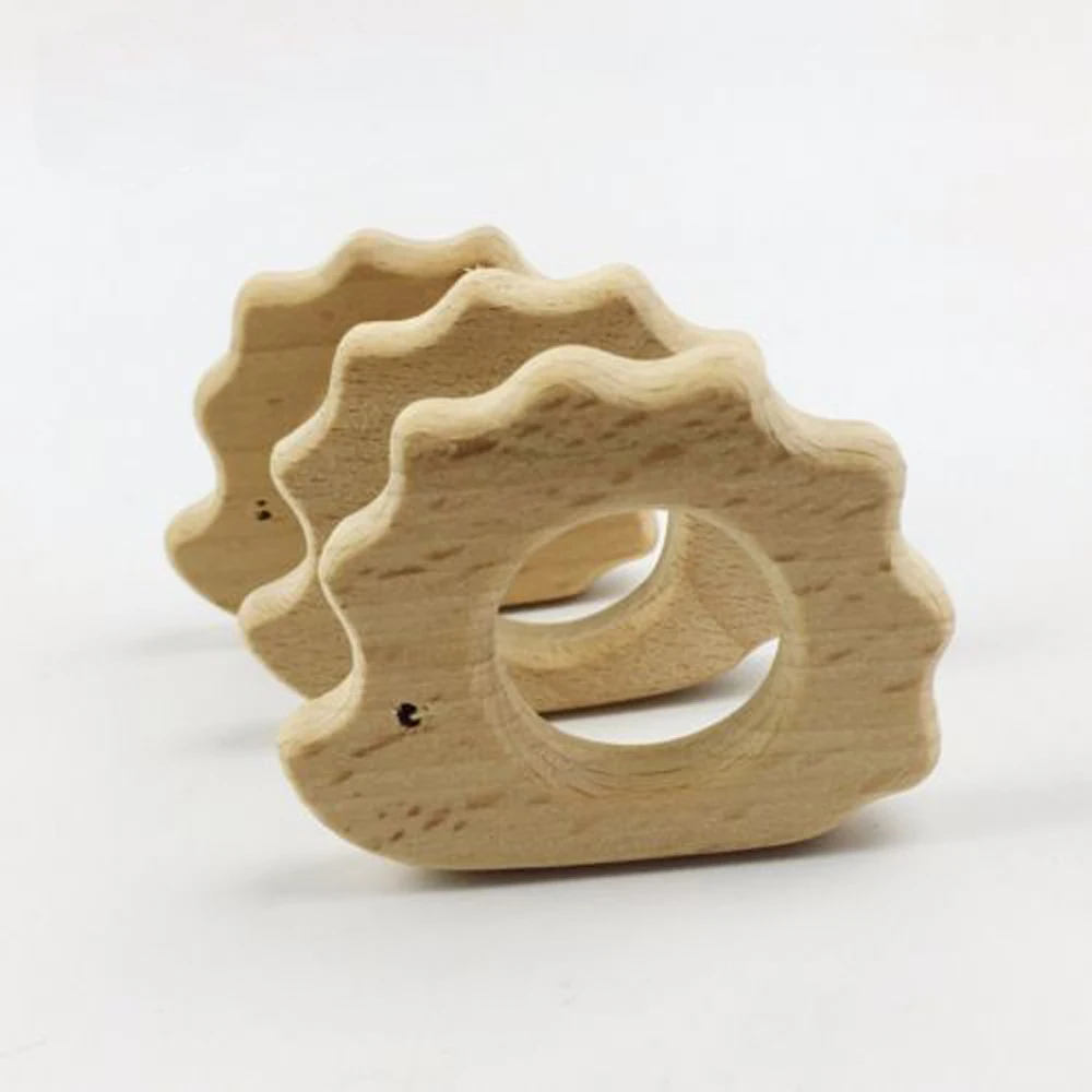 

3 Pieces Natural Wood Hedgehog Shape Baby Teether Teething Ring Shower Gift Baby Teether Toys Caring for Kids