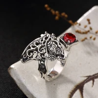 pure silver pattern mosaic pomegranate red restoring ancient ways ring opening female ring wholesale finishing touch