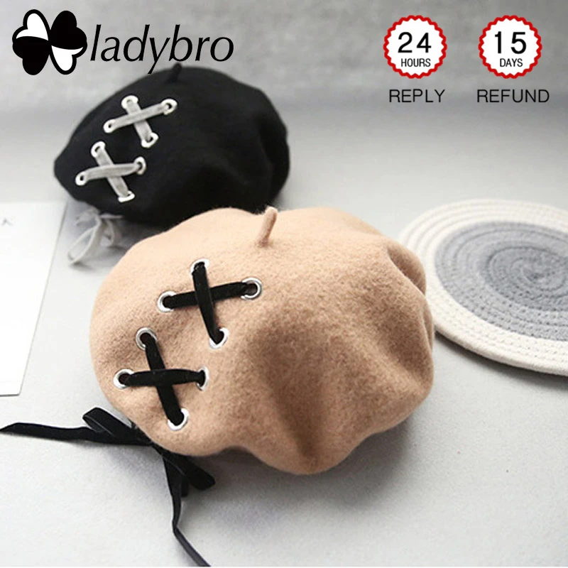 Ladybro элегантный шерстяной берет шляпа Женская осенне-зимняя шапка женские