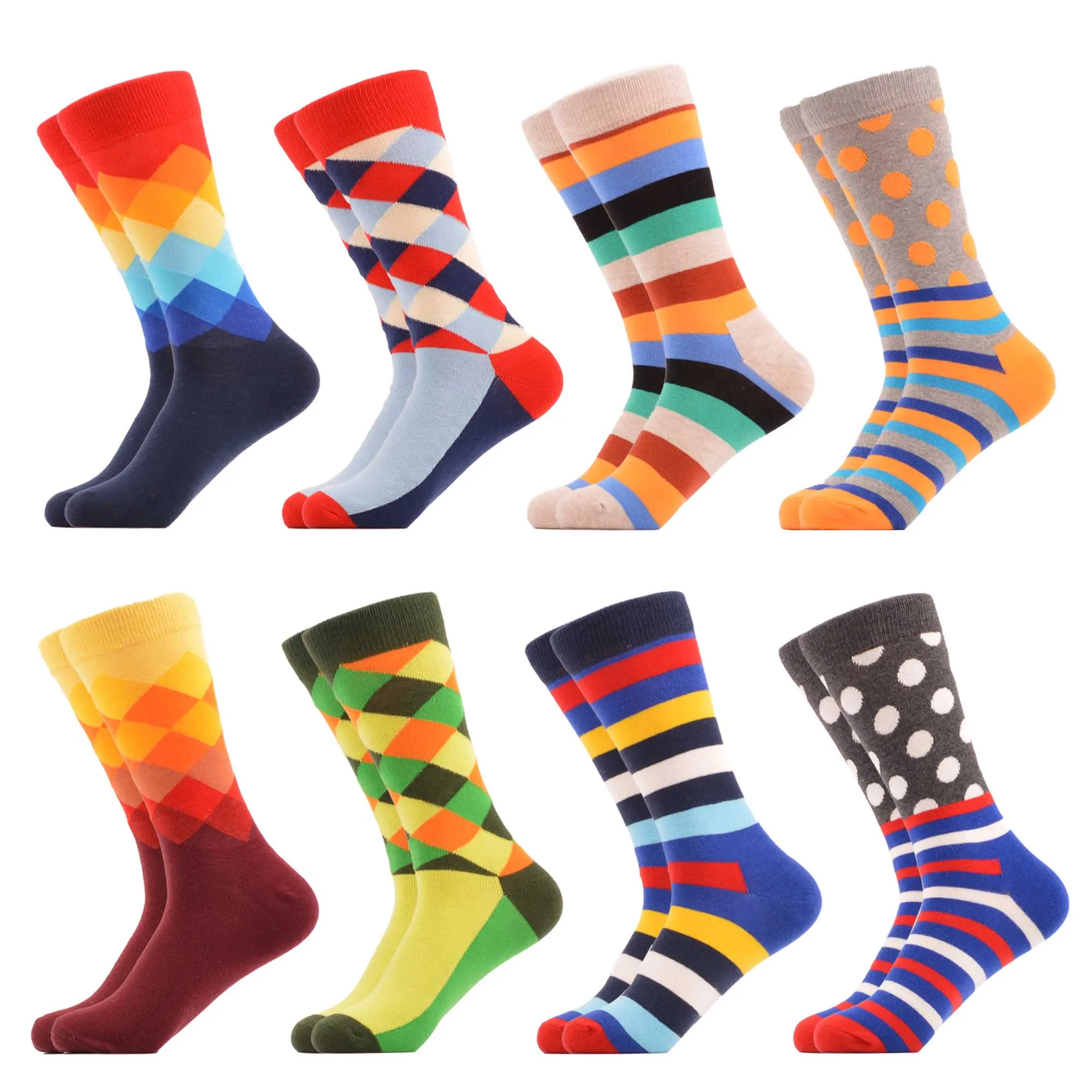 05867 (8 pairs) SANZETTI, мужские цветные Повседневные носки, носки из чёсаного хлопка, дизайнерские носки в стиле Харадзюку, носки в стиле хип-хоп, геометрические, в клетку, в горошек, подарки, счастливые носки - Цвет: 05867 (8 pairs)