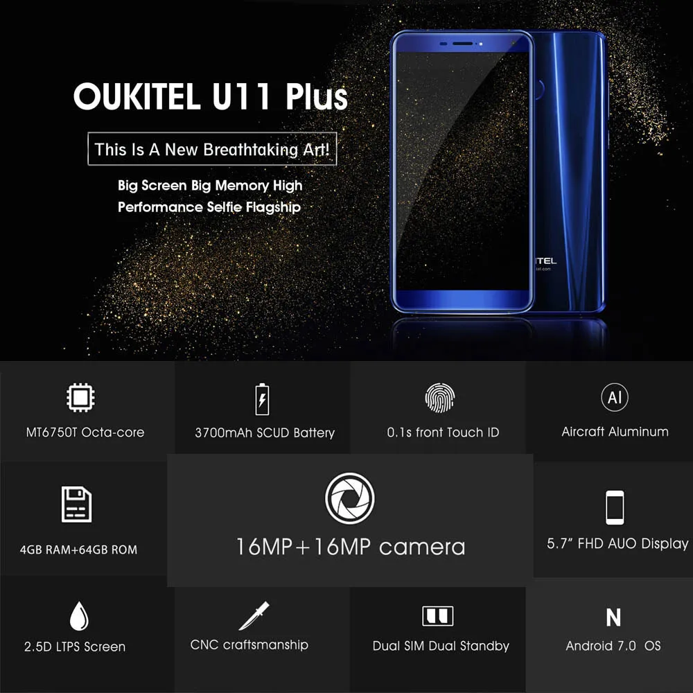 OUKITEL U11 Plus 5," ультратонкий MT6050T Восьмиядерный 4G+ 64G 4G разблокированный смартфон S.14