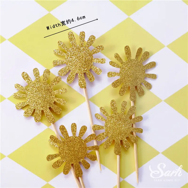 5pc sun flower Украшения в виде панды, медведя, Льва, лягушки, слона для детского дня рождения, вечерние топперы для торта, свадебные принадлежности для дня рождения, милые подарки для выпечки - Цвет: 5pc sun flower