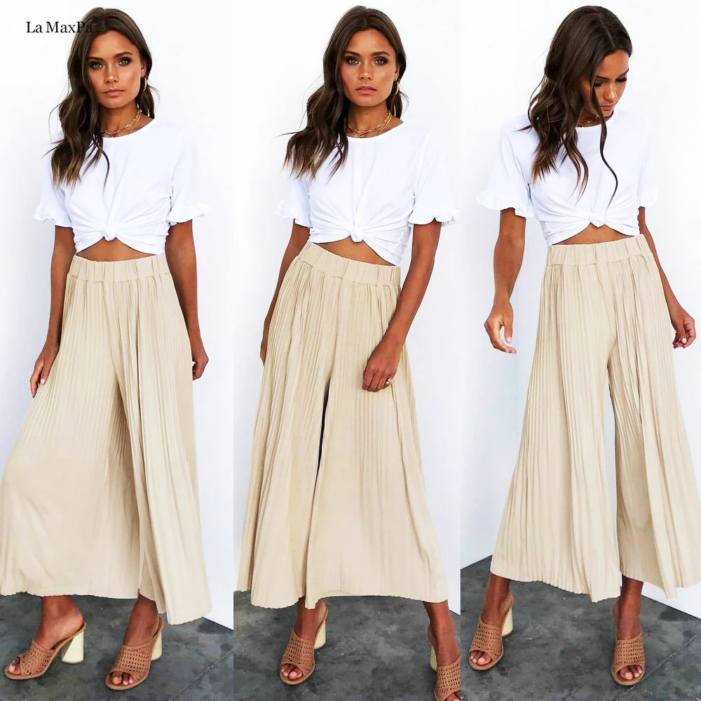 2019 Новое поступление весна лето широкие брюки женские с высокой талией клетчатые