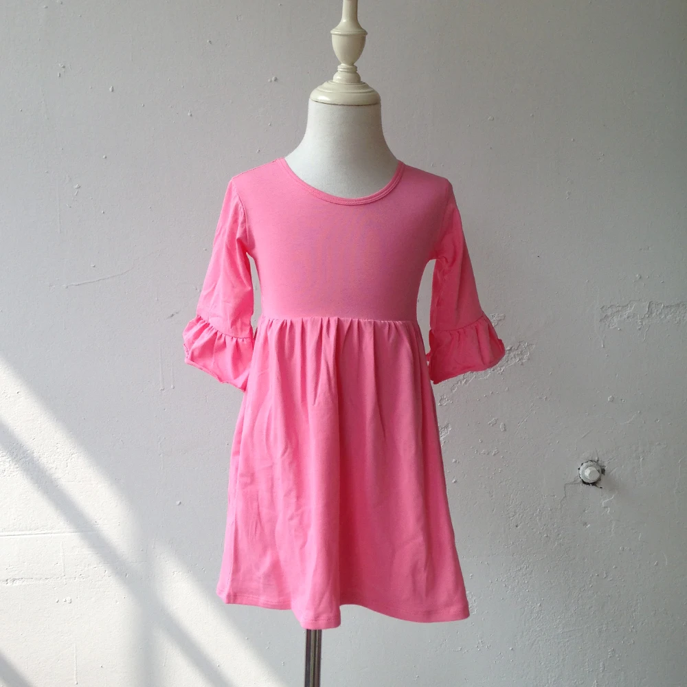 

Girls Pure Coral Single Ruffle Dress Toddler Girls Long Sleeved Solid Color Dress Cute Baby Girls Clothing