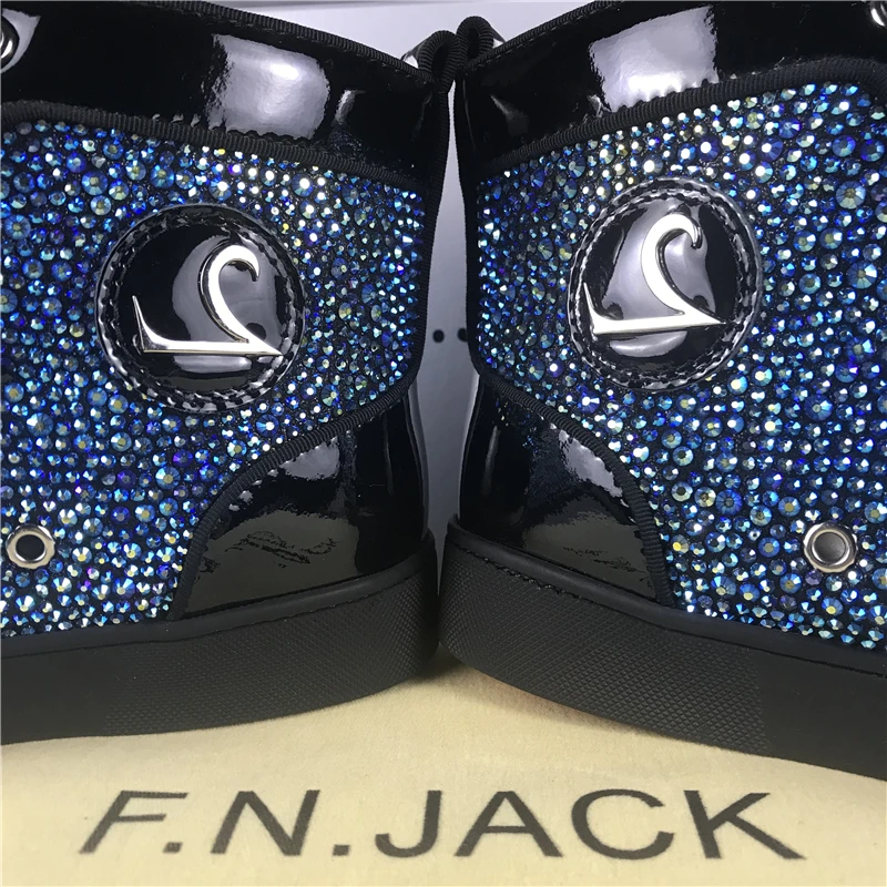 FNJACK Fashion Multi Strass Swarovski Suede Leather Sneaker Hi-top Flat Shoes Trainers red bottom | Обувь