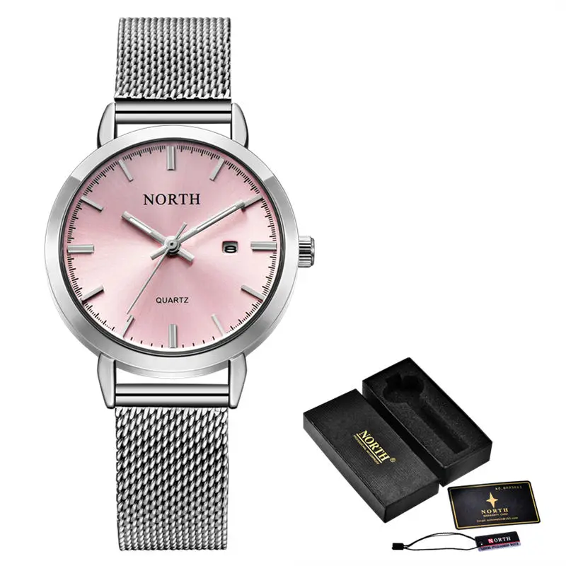 Pink Box Reloj Mujer NORTH женские часы люксовый бренд золотые кварцевые женские часы Женская мода платье браслет водонепроницаемые часы для жены - Цвет: Pink Box