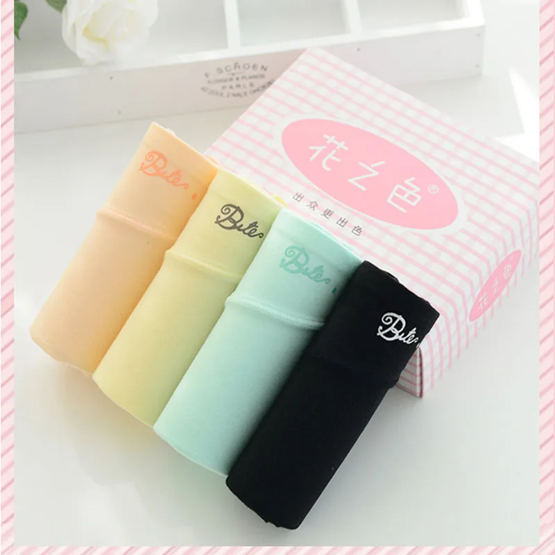 4pcs / 1set Solid Colors Cotton Underwear Women Panties Box Briefs New Sale Fashion Pretty for Waist |