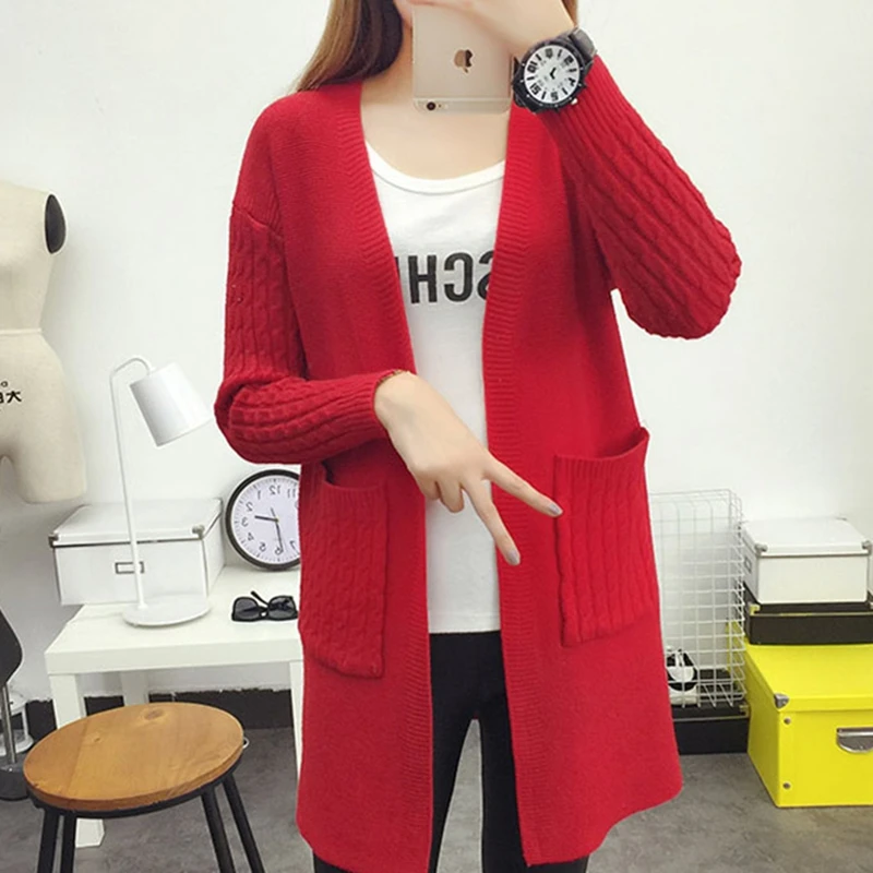 

Knitted Cardigan Women 2019 Spring Autumn Winter Casual Sweater Women Long Sleeve Long Cardigan Female Black Pink