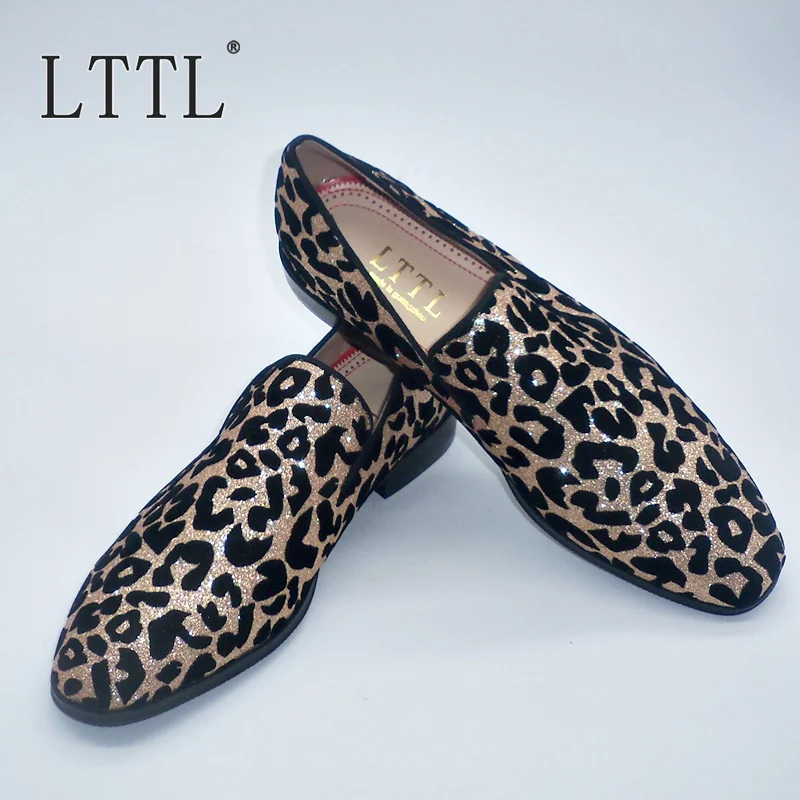 LTTL Gold Glitter Leopard Print Loafers Men Dress Shoes Slip On Casual Luxury Mens Wedding Plus Size Men's Flats | Обувь