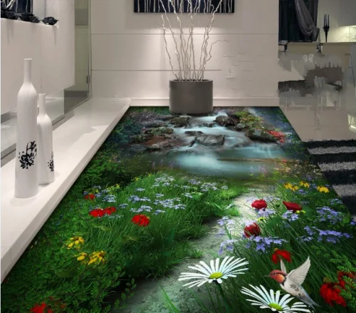 

[Самоклеющиеся] 3D Цветок Птица крик 44 Нескользящие водонепроницаемые фото самоклеющиеся пол настенные наклейки обои фрески печать наклейк...