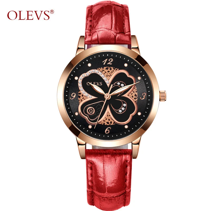 Женские кварцевые часы OLEVS из розового золота с кожаным ремешком 2018|wristwatch