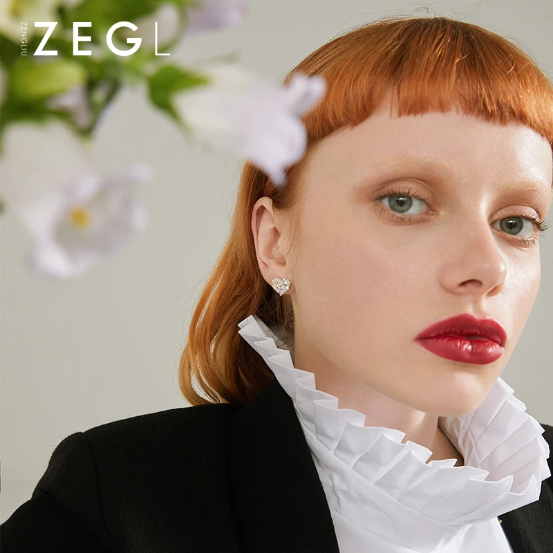 Женские корейские серьги ZEGL senior love красные в сеточку с красным сердцем
