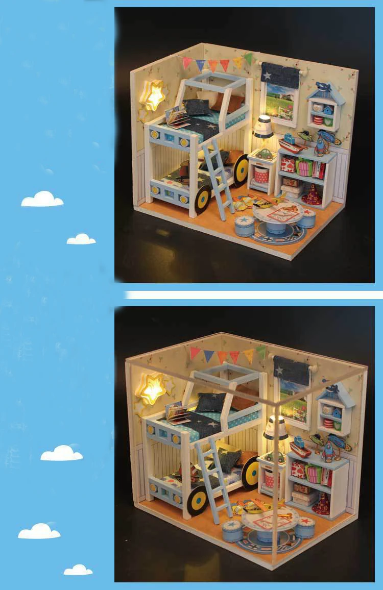 YunNaSi diy Кукольный дом Миниатюрный Кукольный домик пылезащитный чехол 3D деревянные игрушки для детей miniaturas para casa de munecas набор для кукольного домика