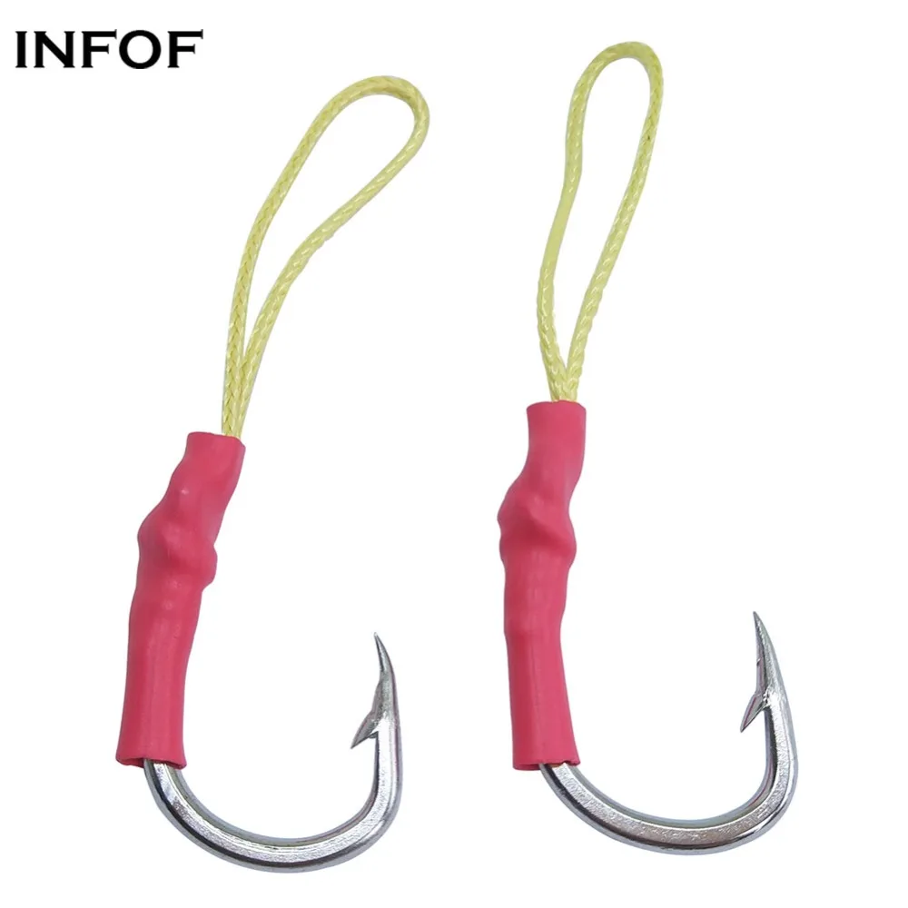 

INFOF 4-pieces Frenzy Jig Assist Hooks G-Stinger Trailer Hook Specialty Saltwater Fishing Hook Terminal Tackle 4/0-10/0