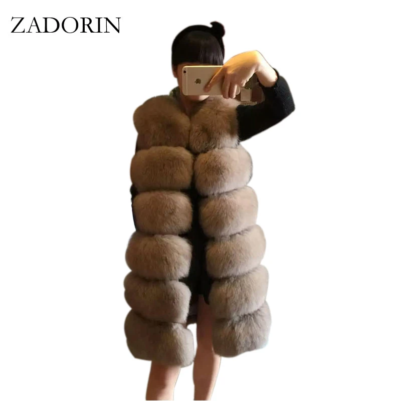 ZADORIN New Luxury Long Faux Fox Fur Vest Women Waistcoat Long Slim Fake Fur Coats High Quality Fur Gilet Warm Fur Coats Women