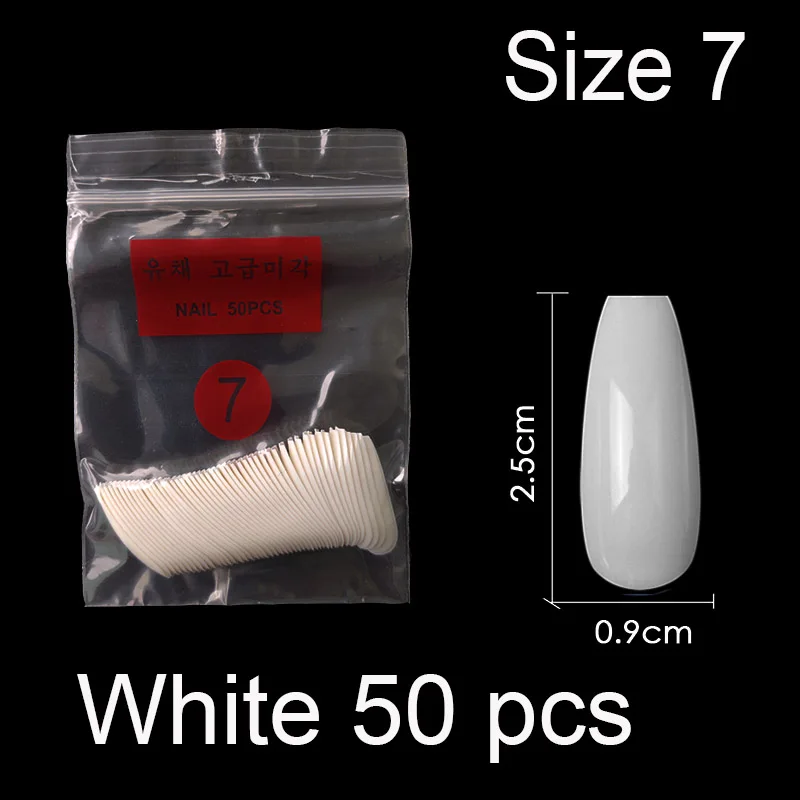 White Size 7 50 штук в упаковке определенного размера балерина гроб полное покрытие накладные ногти из акрила накладные ногти маникюр Размер 0 1 2 3 4 5 6 - Цвет: White Size 7