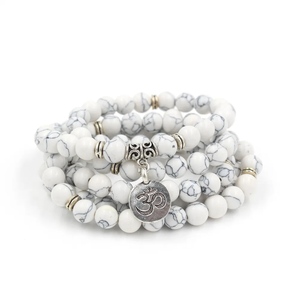 NADEEM Новинка 108 шт. белый браслет с бусинами Howlite Mala ожерелье ручной работы из