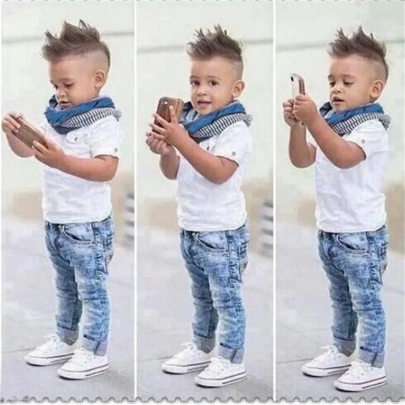 Three-piece suit fashion casual male baby dress child short-sleeved T-shirt top + scarf pants clothes | Детская одежда и обувь