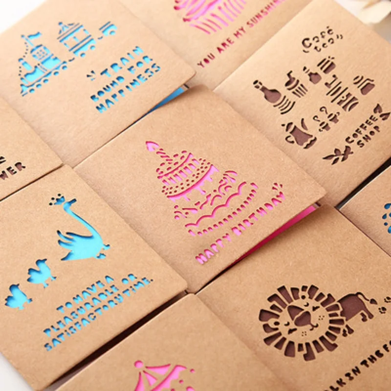Hand Paper Kraft Greeting Card Hollow Creative Love Birthday Gift Blessing with Inner Page Envelope 10pcs/lot | Дом и сад