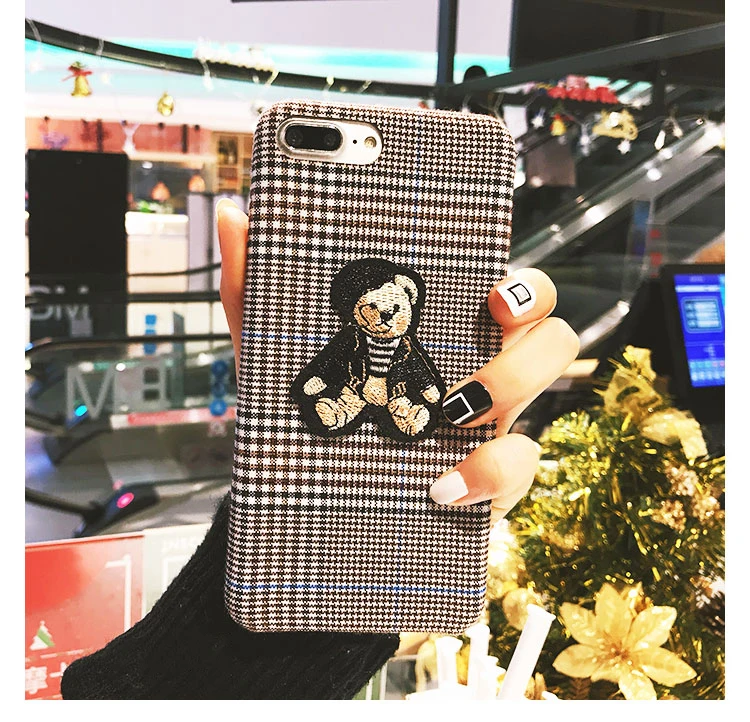 GlamPhone чехол с милым мультяшным вышитым медведем чехол для телефона для iphone X 8 8plus 7 7plus 6 6plus 6S 6splus клетчатая Сетка Мягкий ТПУ чехол