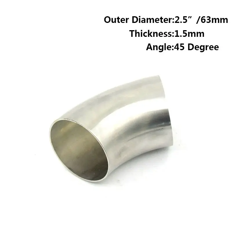 

2.5'' 63mm 304 Stainless Steel 45 Degree Exhaust Bend Elbow Pipe Thickness 1.5mm