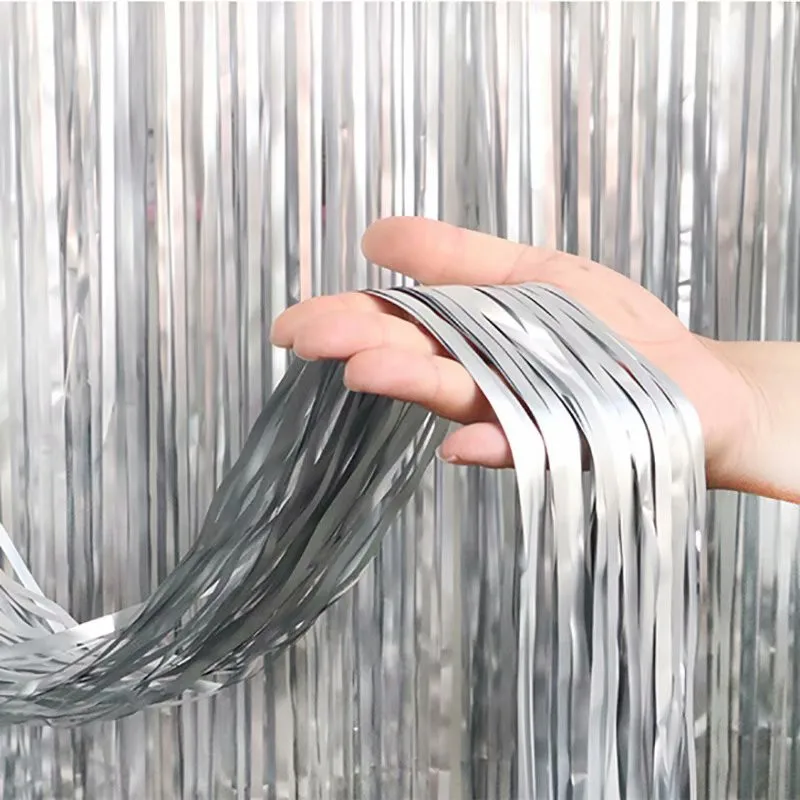 silver 1 м x 2 м девичник вечерние шторы s блестящая золотая мишура бахрома Фольга занавес День рождения Свадьба взрослый юбилей украшения - Цвет: silver
