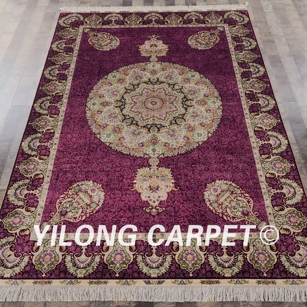 Yilong 5 'x 8' персидский шелковый ковер ручной работы элегантный медальон Qum