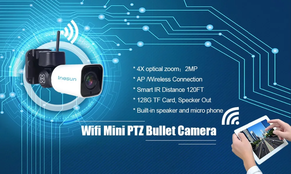 Inesun наружная PTZ IP камера 2MP 1080P 4X оптический зум PTZ Wifi камера Водонепроницаемая ИК Ночное Видение двухстороннее аудио Макс 128G SD карта