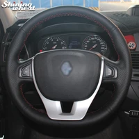 shining wheat black genuine leather car steering wheel cover for renault megane