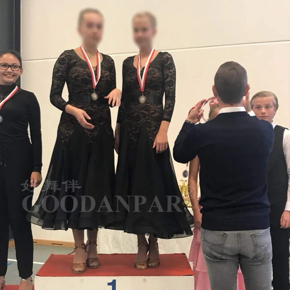 GOODANPAR, сексуальное кружевное платье из лайкры для бальных танцев, тренировочное платье для женщин, боди, бюстгальтер, чашечки, костюм для вальса, стандартная Одежда для танцев