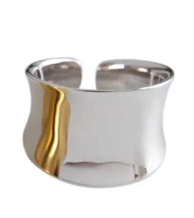 Glossy Silver F.I.N.S классические 925 пробы серебряные кольца для женщин Серебряное Золотое глянцевое матовое кольцо на палец кольцо с широким открытым манжетом хорошее ювелирное изделие - Цвет основного камня: Glossy Silver