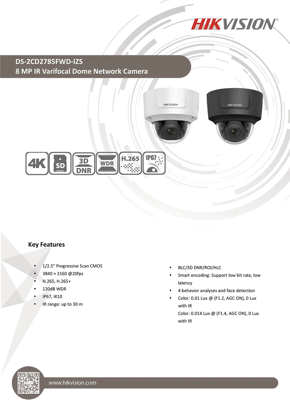 Hikvision переменным фокусным 2,8-12 мм купольная IP камера Камера DS-2CD2785FWD-IZS 8MPVideo POE IP CCTV Камеры Скрытого видеонаблюдения H.265 ИК возможностью погружения на глубину до 30 м