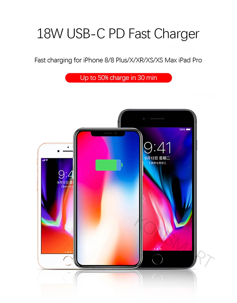 Оригинальное быстрое зарядное устройство 18 Вт PD для Apple iPhone 8 Plus XR XS Max, usb type-C, адаптер для быстрой зарядки