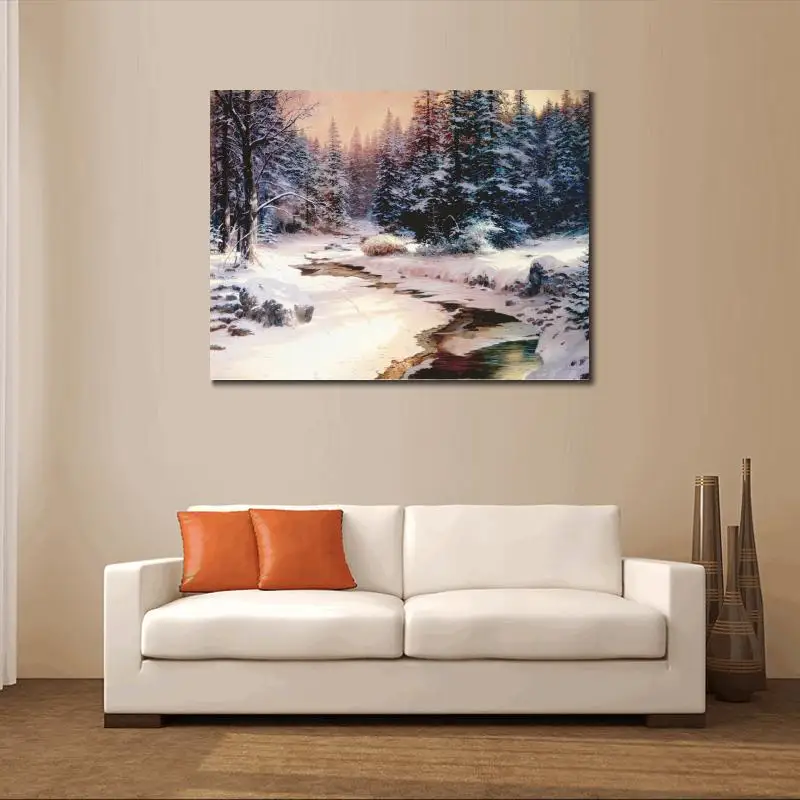 Kopen Handgeschilderde Moderne Schilderijen Winters End Landschap Art Foto Op Canvas Voor Muur Decor Hoge Kwaliteit