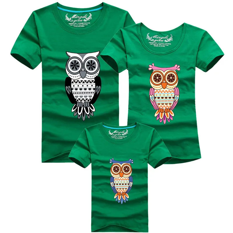 

1 Piece Summer Matching Family Look Sets Cartoon Cute owl Monther Father Baby T-shirts Short Sleeve Tops Cotton Clothes