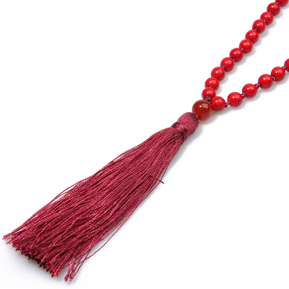 SHINUS BOHO Natural Stone Beads Long Necklace Classic Nepal Bead Tassel Hand Knotted for Women Yoga Meditation Jewelry | Украшения и