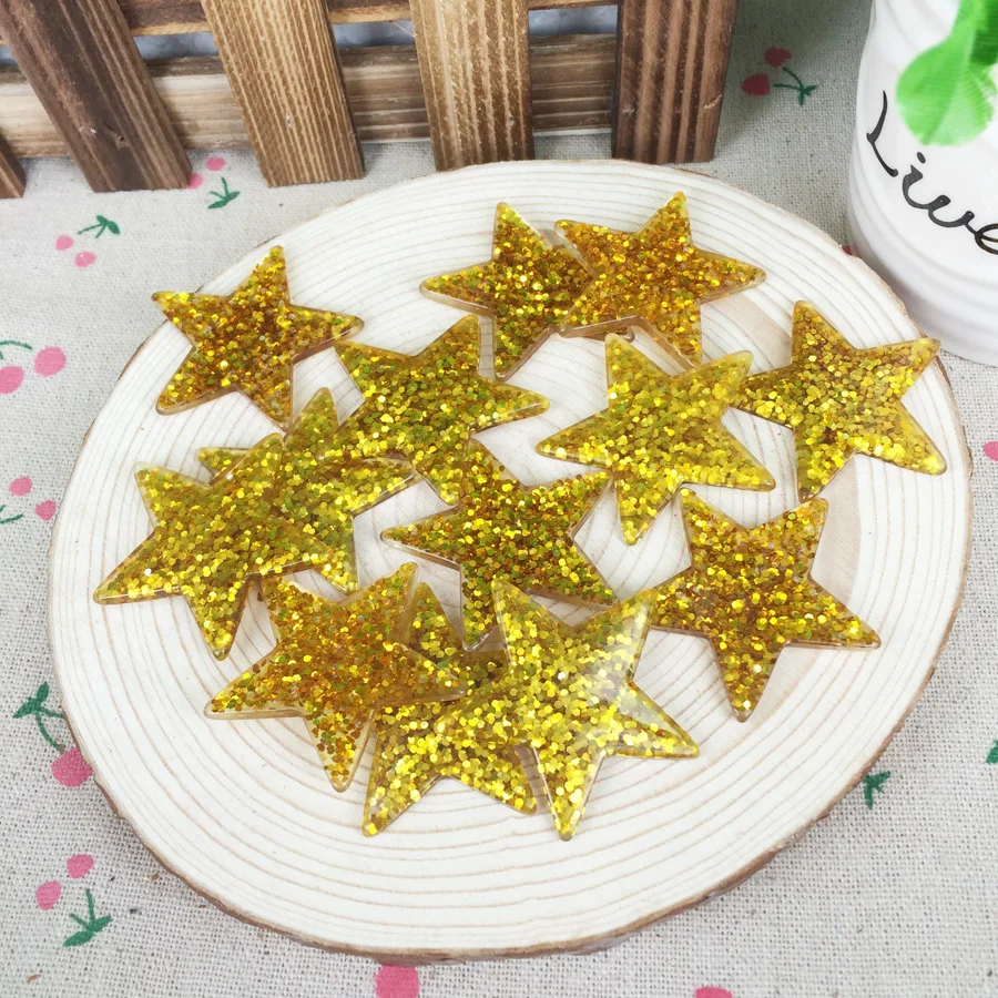 Kawaii плоские &quotсделай сам&quot Золотая звезда с блестящей смолой Кабошоны плоской