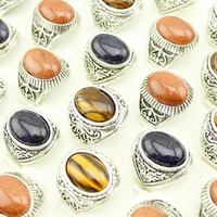 good quality silver plated oval vintage stone rings mix color mix size fashion jewelry 12 pieceslot
