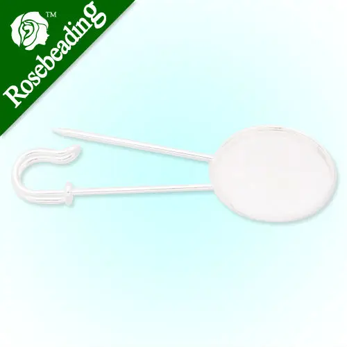 

55MM Length Silver Plated shallow bottom Copper Brooch blank,with 25mm Round Bezel,fit 25mm glass cabochon,sold 20pcs per pkg
