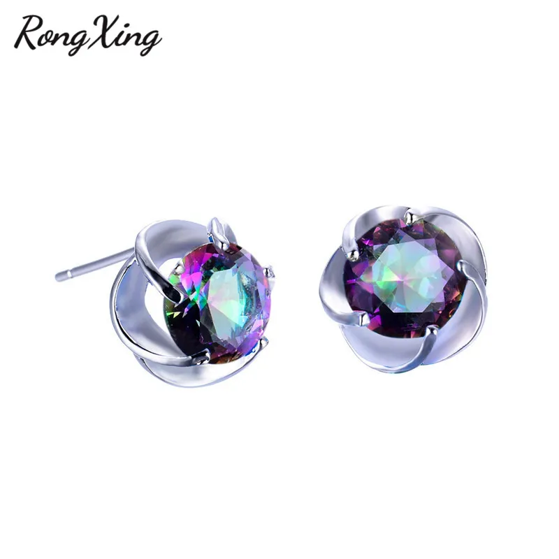 Женские Разноцветные серьги гвоздики RongXing круглые с разноцветным цирконием