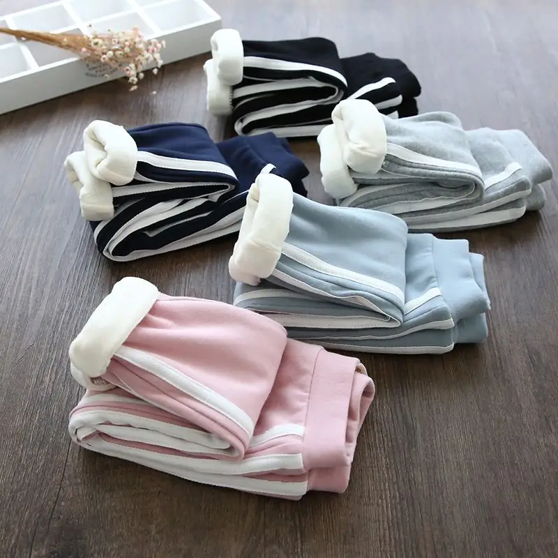 

Модные штаны в полоску по бокам, осенне-зимние леггинсы для маленьких девочек, повседневные брюки унисекс для мальчиков, эластичные школьны...