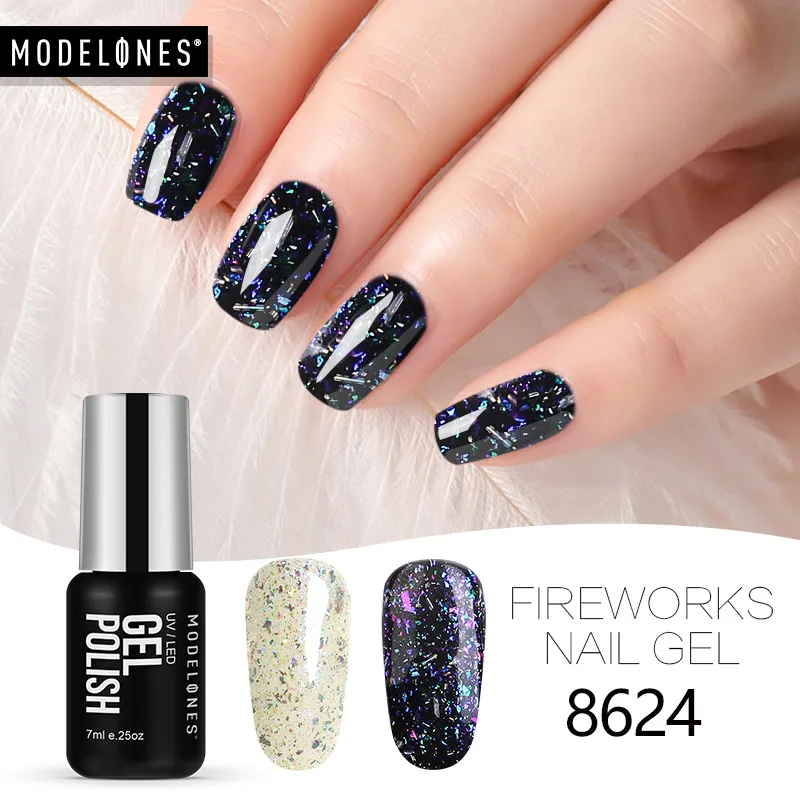 Modelones фейерверк ногтей Гель-лак супер сияющий блеск светодио дный Гибридный Лаки